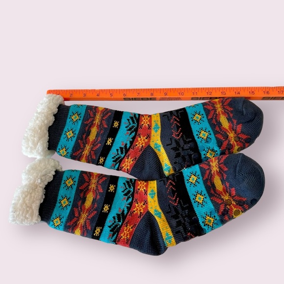 Comfy warm, multi-colored, sherpa-lined socks with grippy bottom *NEVER WORN* - Picture 3 of 3